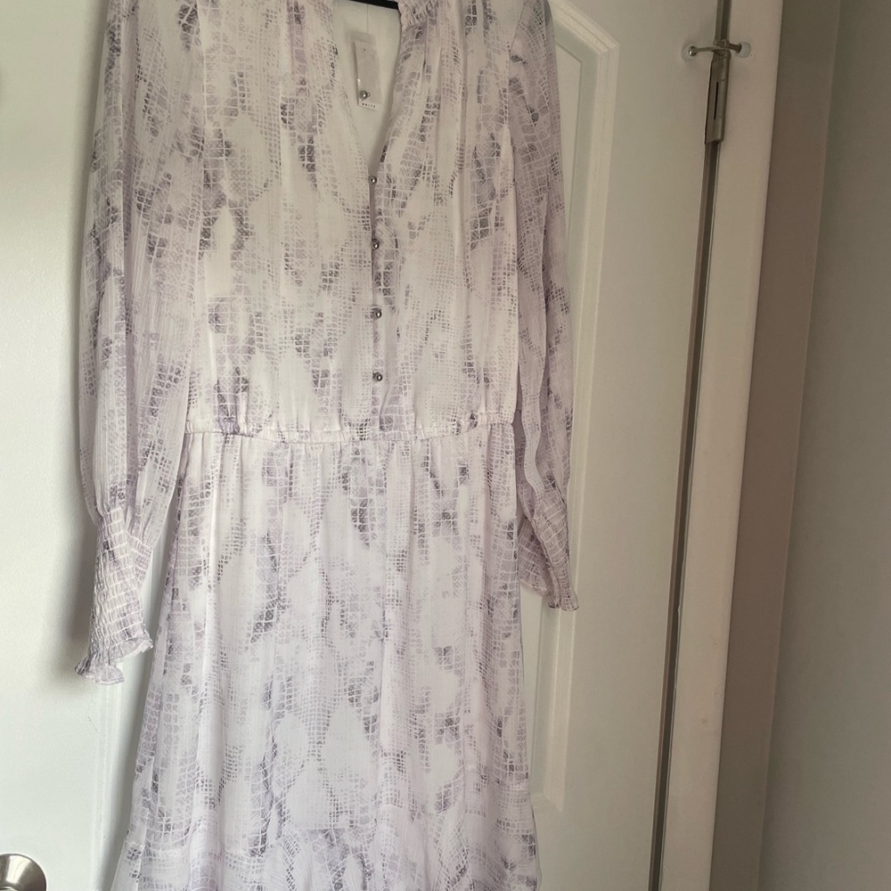 NET White House black market lilac purple and white button knee midi dress